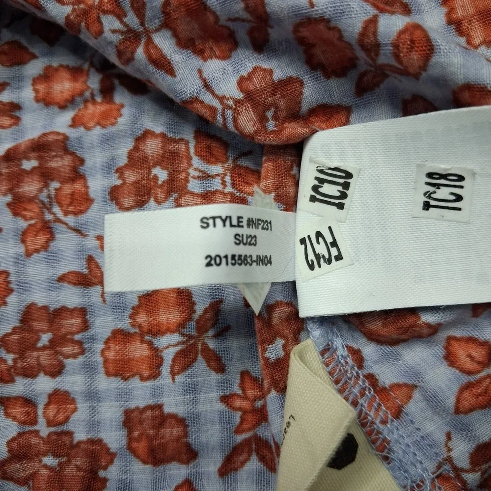 Madewell Floral Feminine Dainty Button-Front Puff Sleeve Top Blue Red Size 0